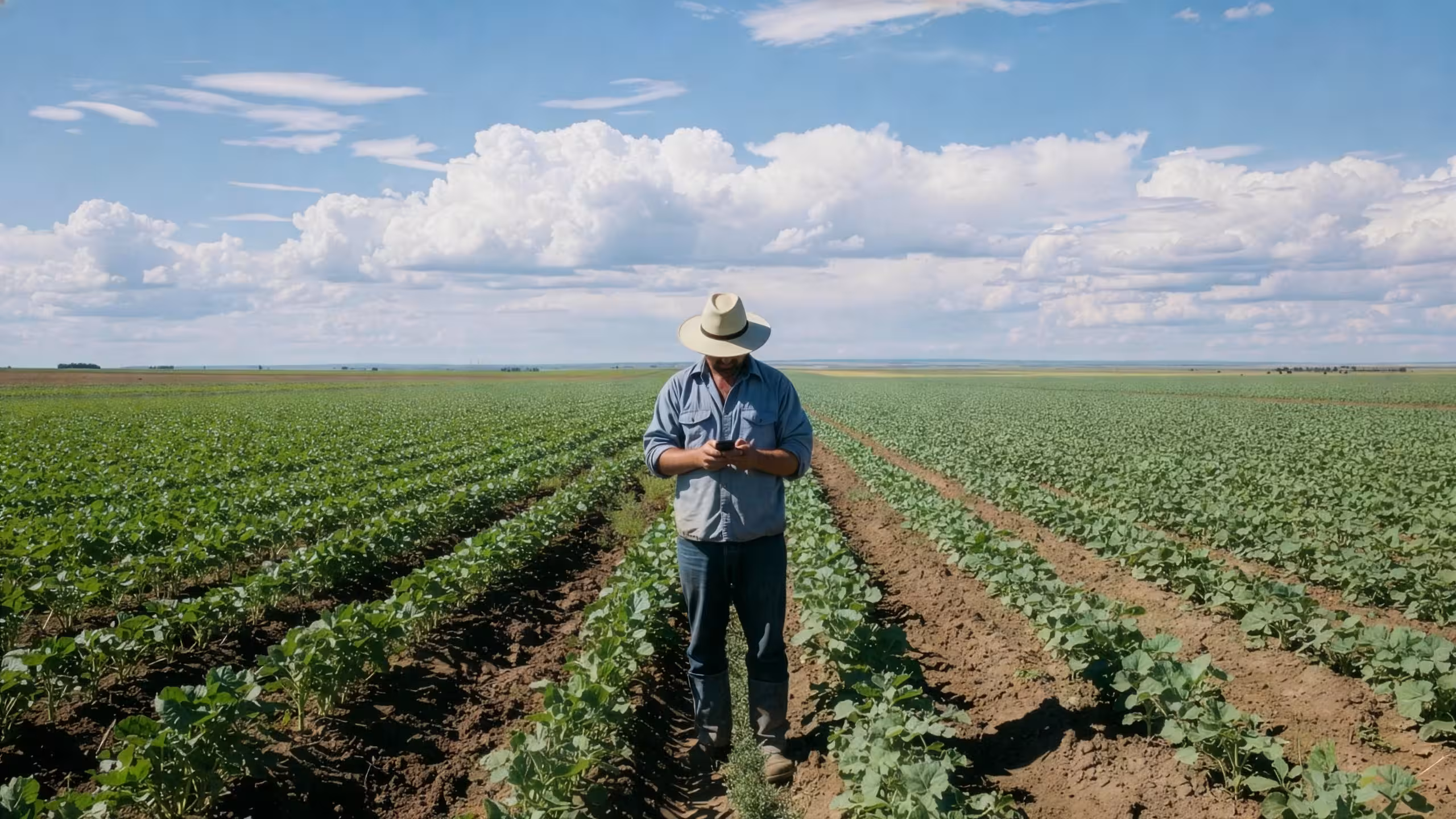 Farmer using phone in field