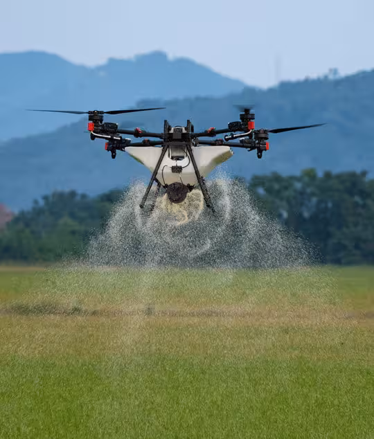 Close-up of ag drone during spray operation