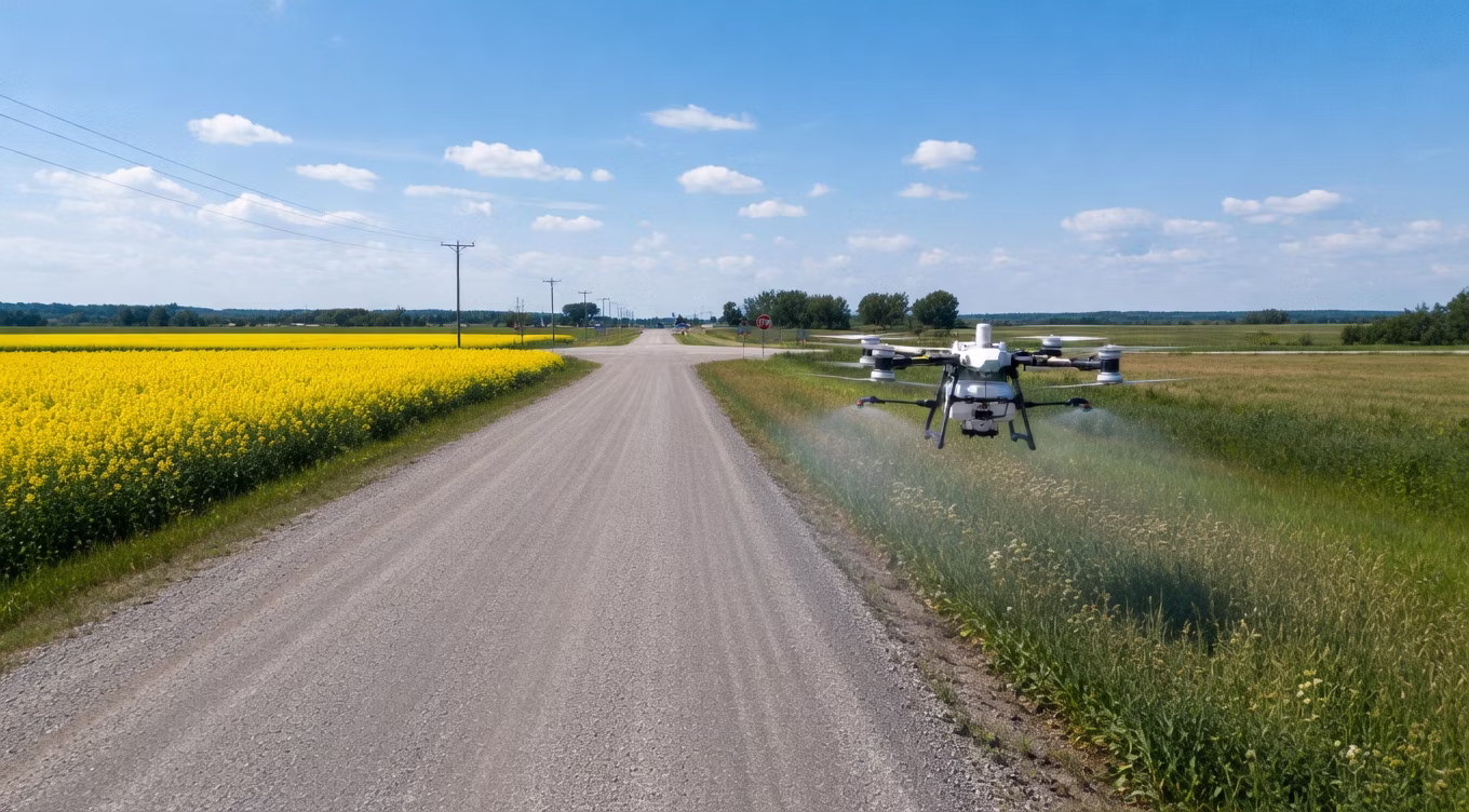 Rural roadside ditch weed control in central Alberta