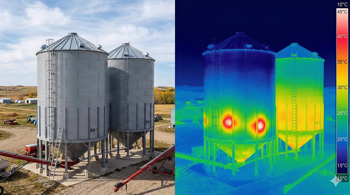 Thermal drone inspection of grain bins