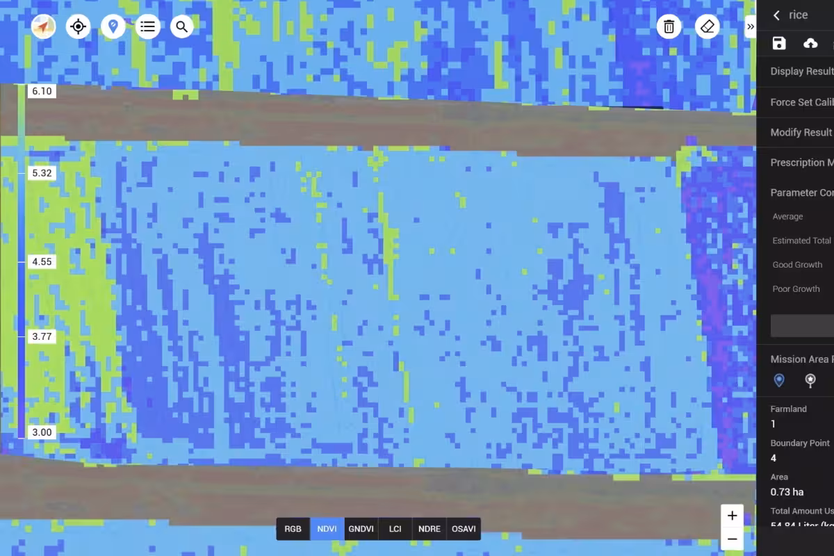 Thermal crop scouting showing field stress patterns